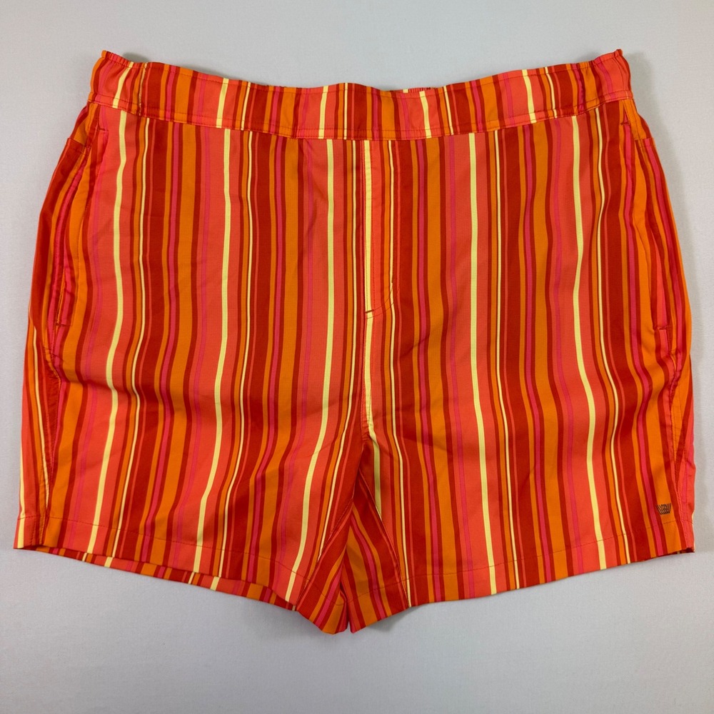 Mack Weldon Swim Shorts Mens XL Orange Striped Board Trunks Mesh Liner Stretch
